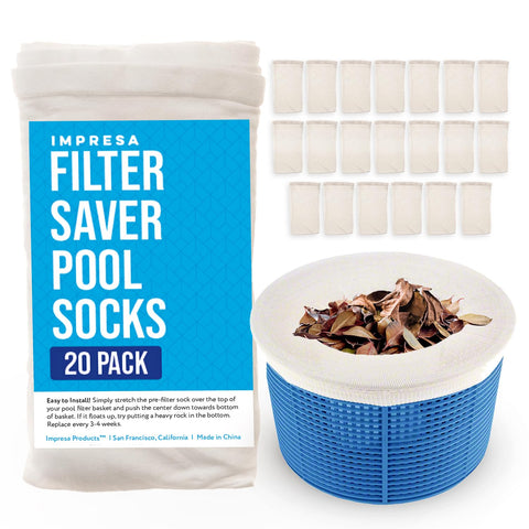 IMPRESA pool skimmer socks catching leaves at the basket to protect filters