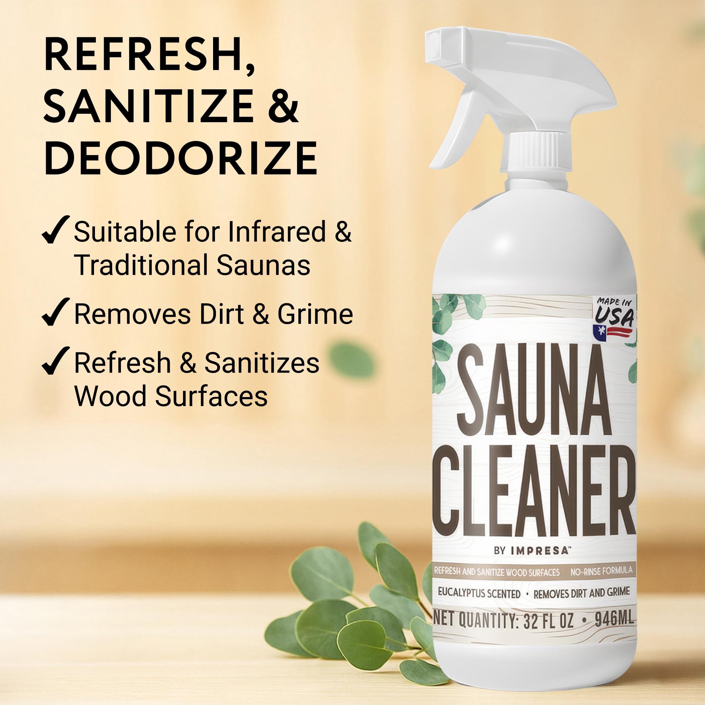 IMPRESA sauna cleaner in a steam room setting.