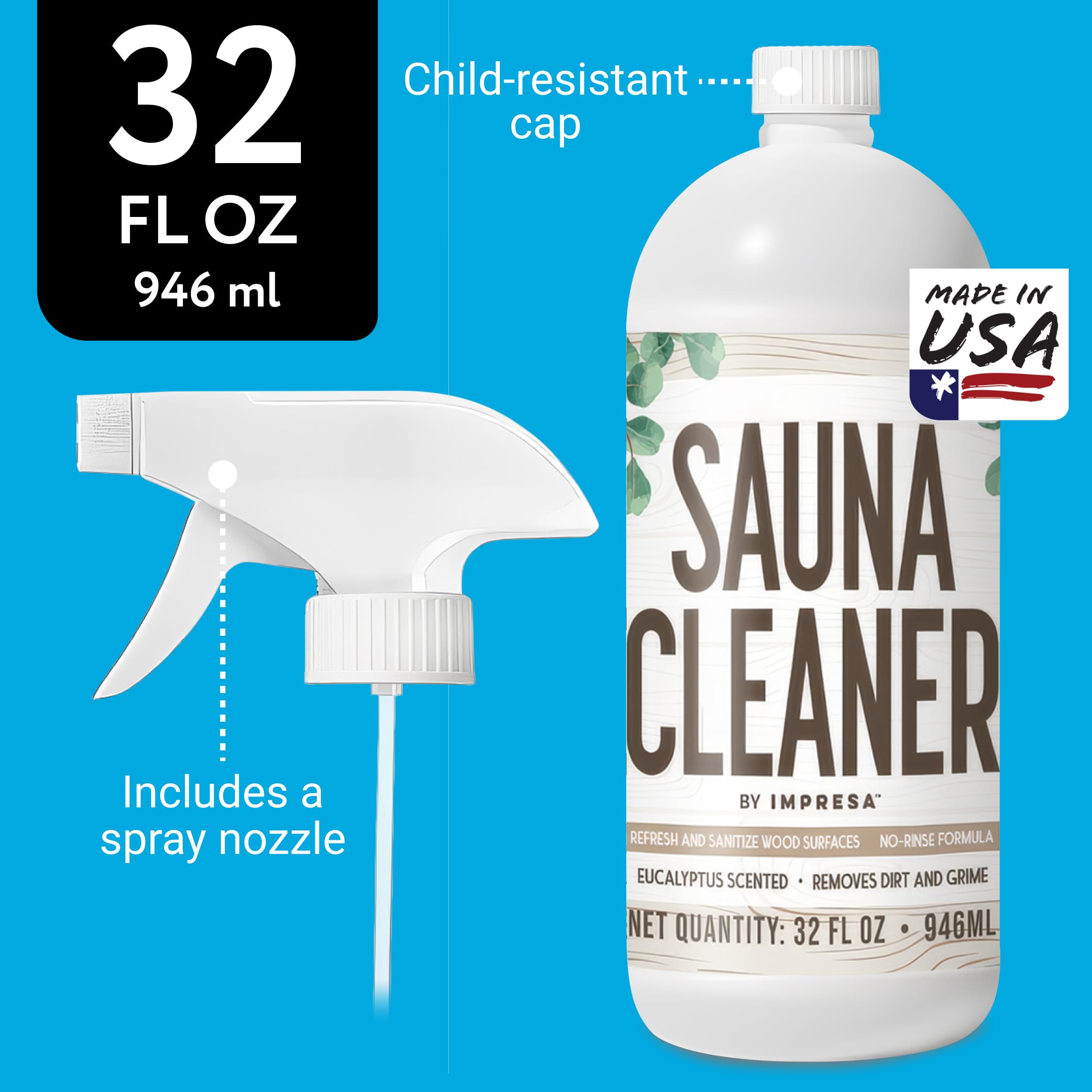 IMPRESA sauna cleaner on wood benches after use for hygiene.