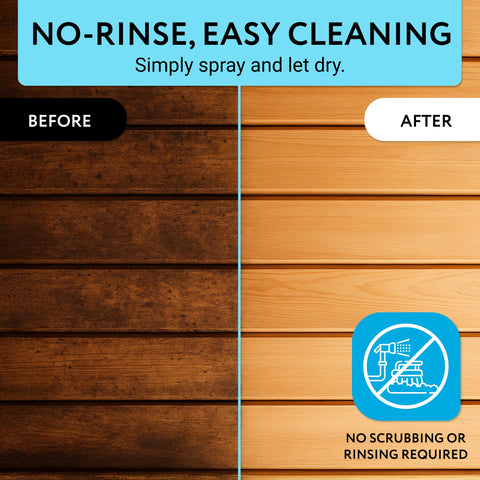 IMPRESA sauna cleaner on wood panel close-up with fresh aroma.