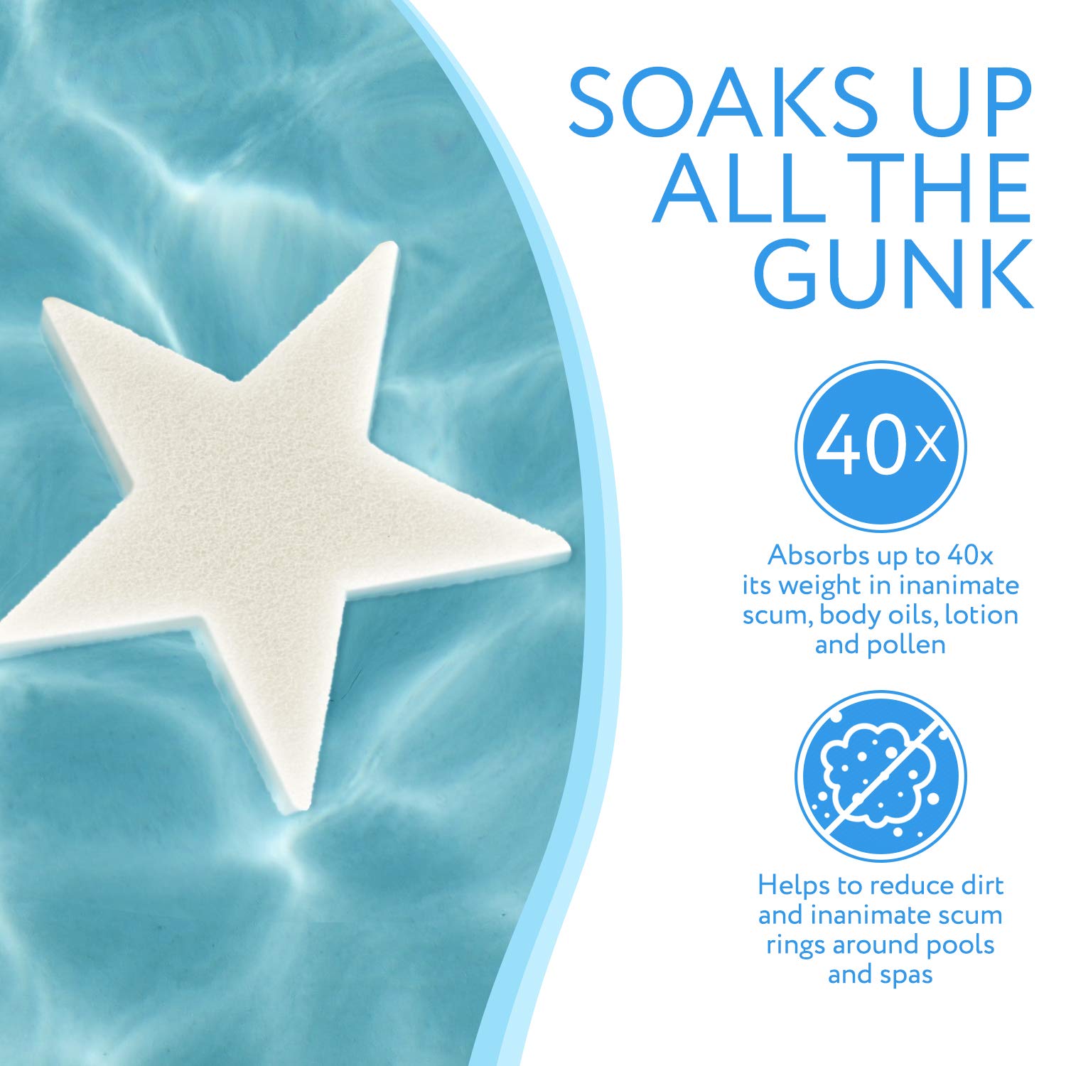 IMPRESA Scum Star sponge floating in pool absorbing oils.