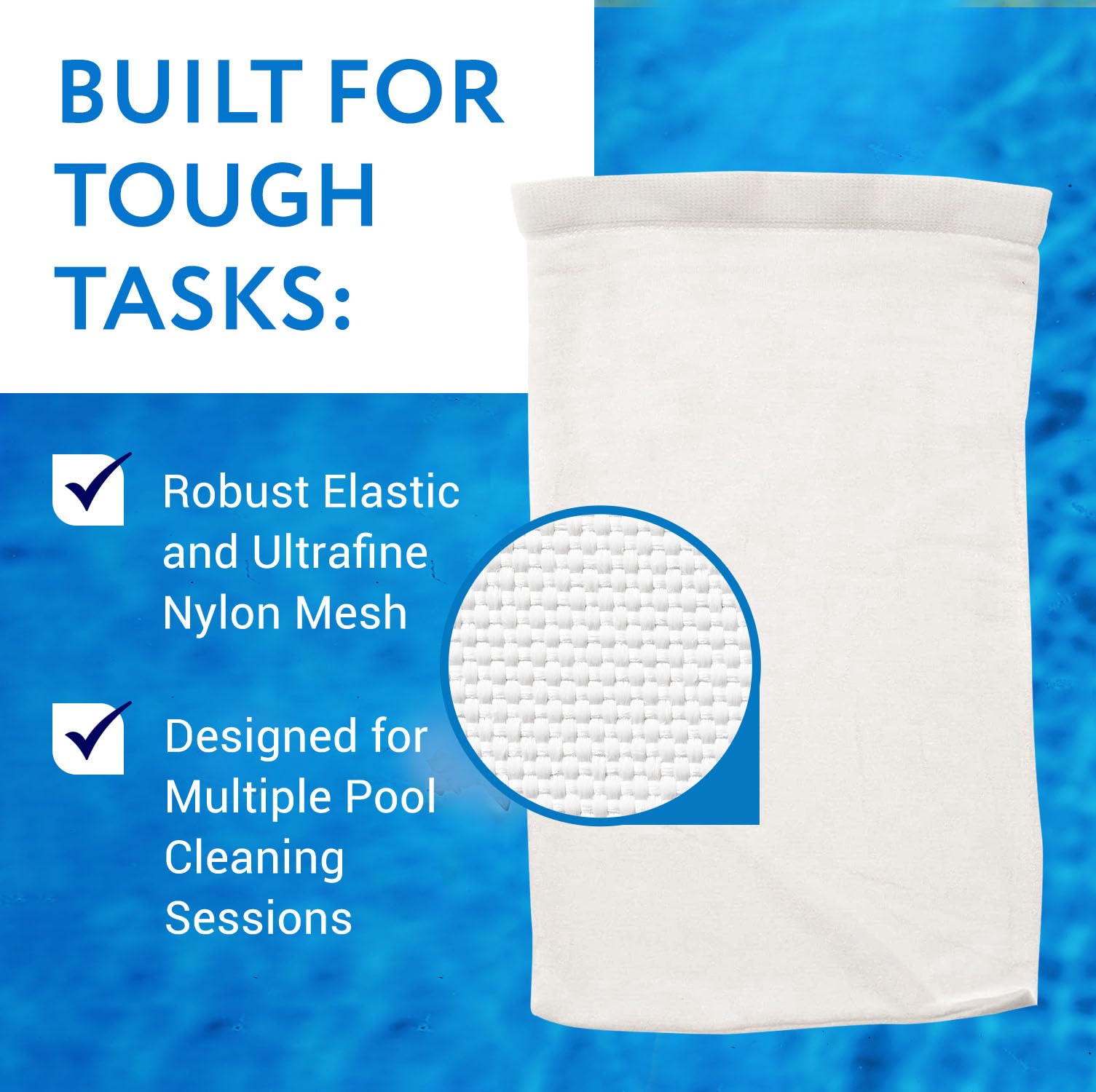 IMPRESA nylon mesh bag fits Water Tech Catfish, Max and Aqua Broom for easy filtration.