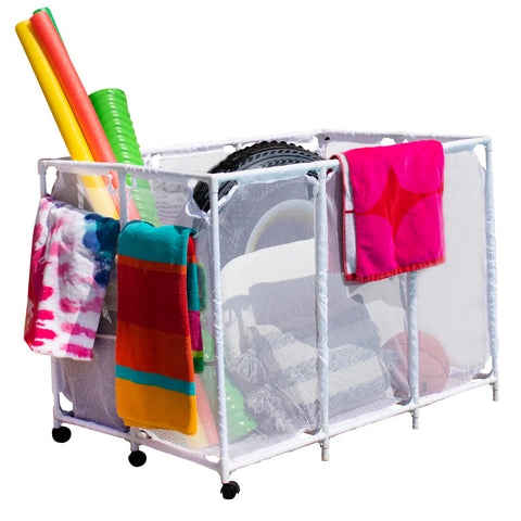 Improvements Modern Blue Pool Storage Bin XX-Large front view for air-drying and easy rolling.
