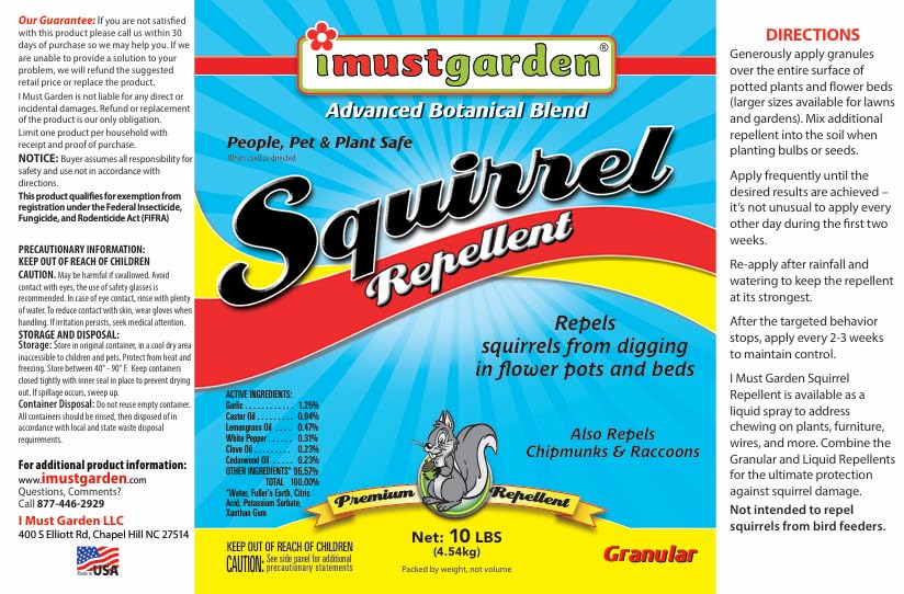 IMUSTGARDEN Granular activation deters digging at soil level near plants.