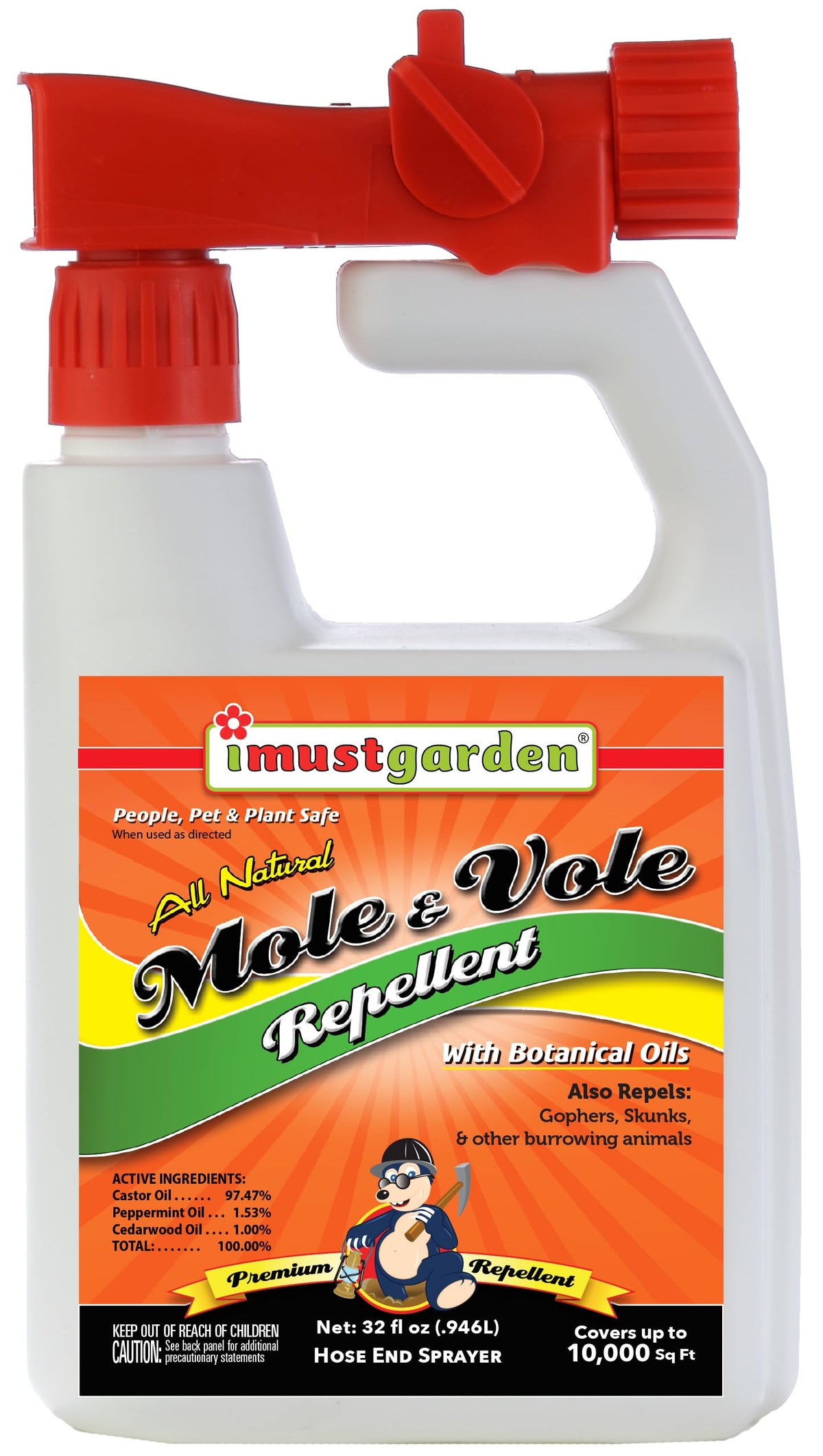 IMUSTGARDEN Mole and Vole Repellent bottle deters lawn pests with natural ingredients