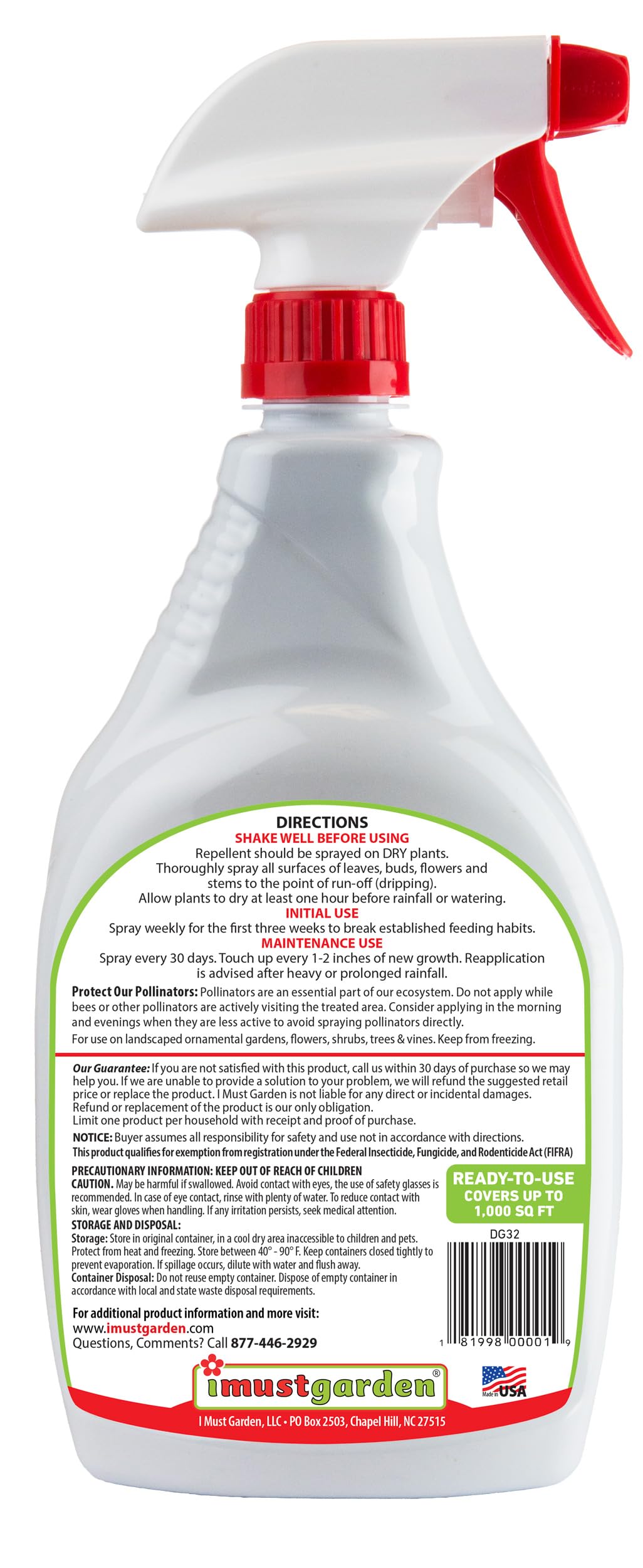 IMUSTGARDEN 32oz ready-to-use bottle provides easy outdoor protection