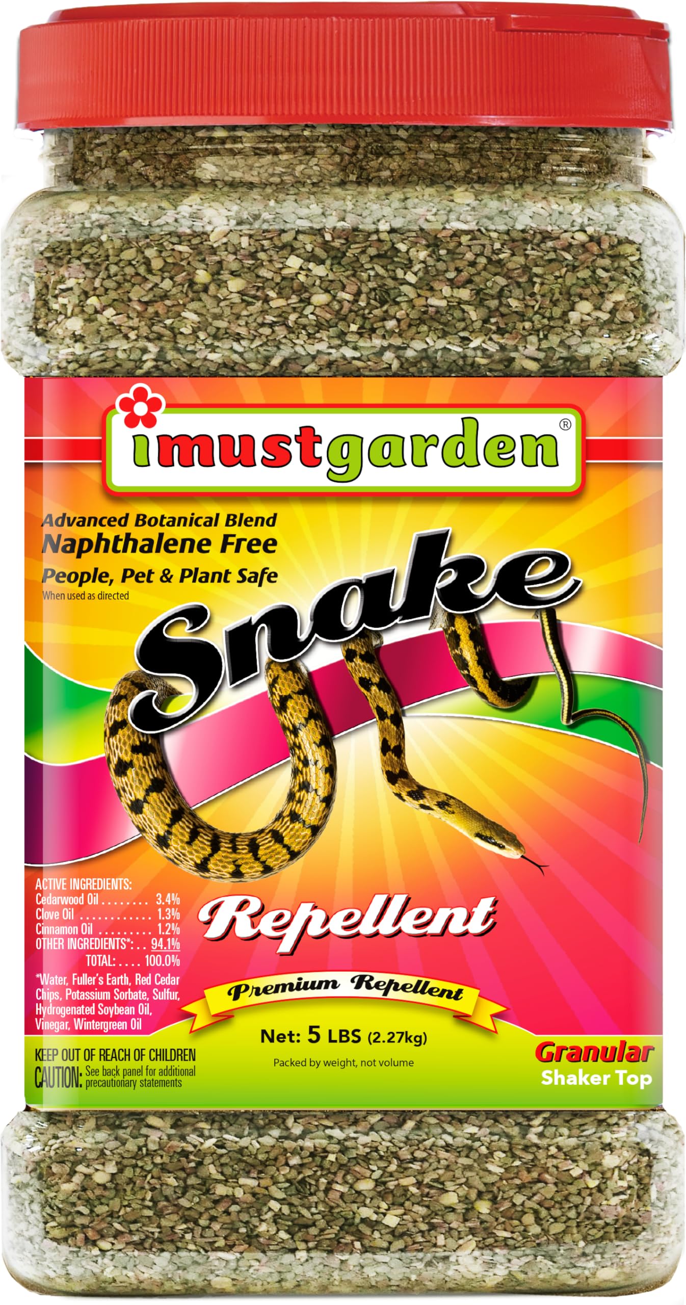 IMUSTGARDEN Snake Repellent 5lb granular jar safeguards your outdoor spaces from snakes