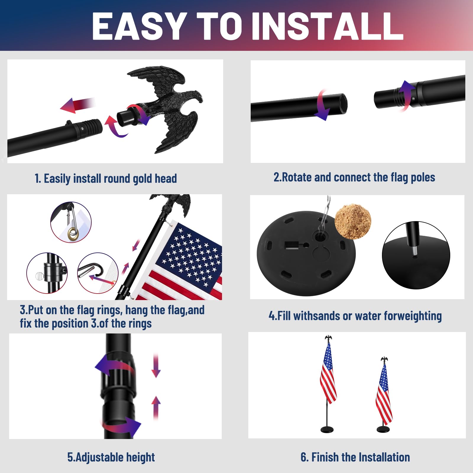 IN WHICH BAY 360-degree rotary lock keeps the flagpole secure.