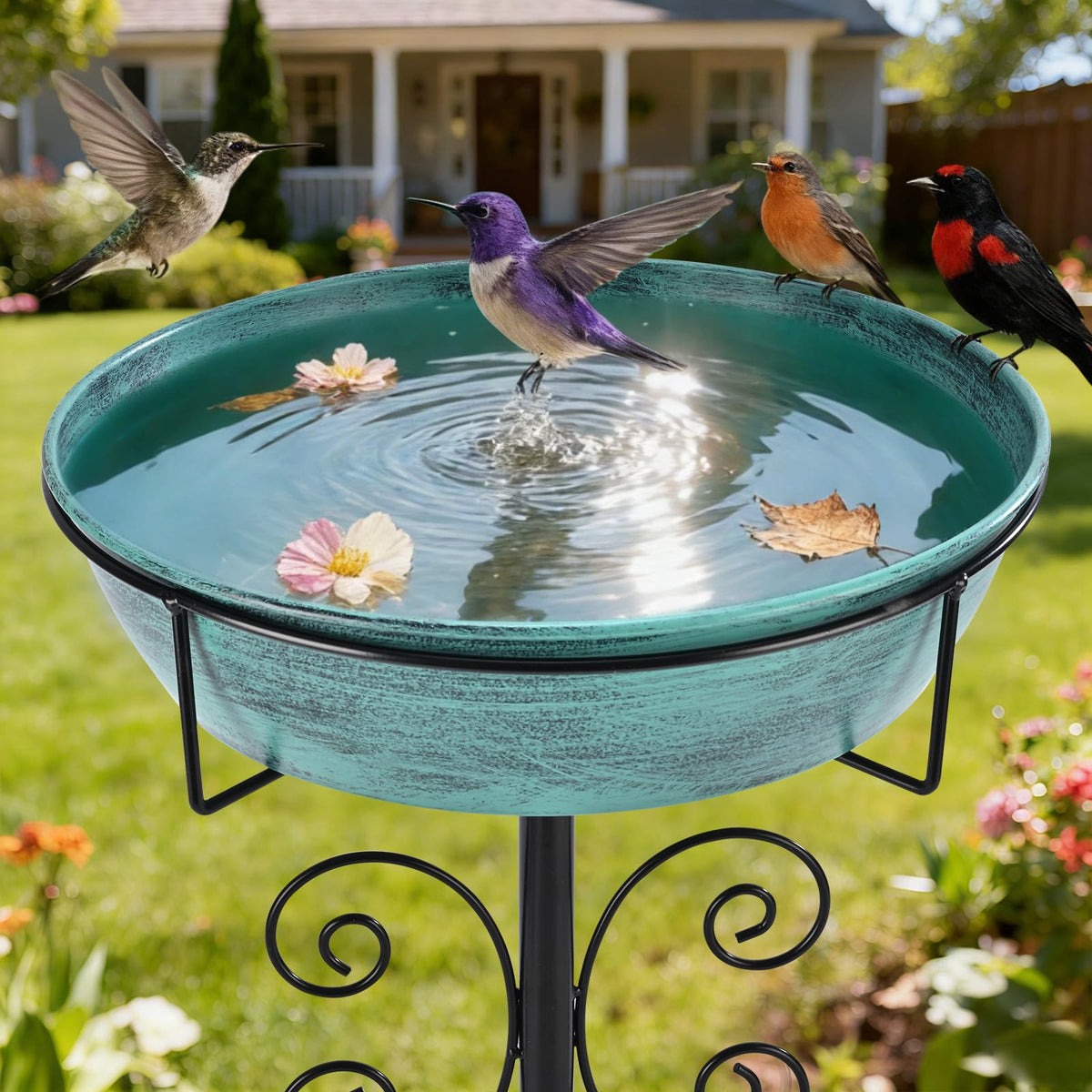 Inanil bird bath 43in height provides tall, stable outdoor watering for birds.