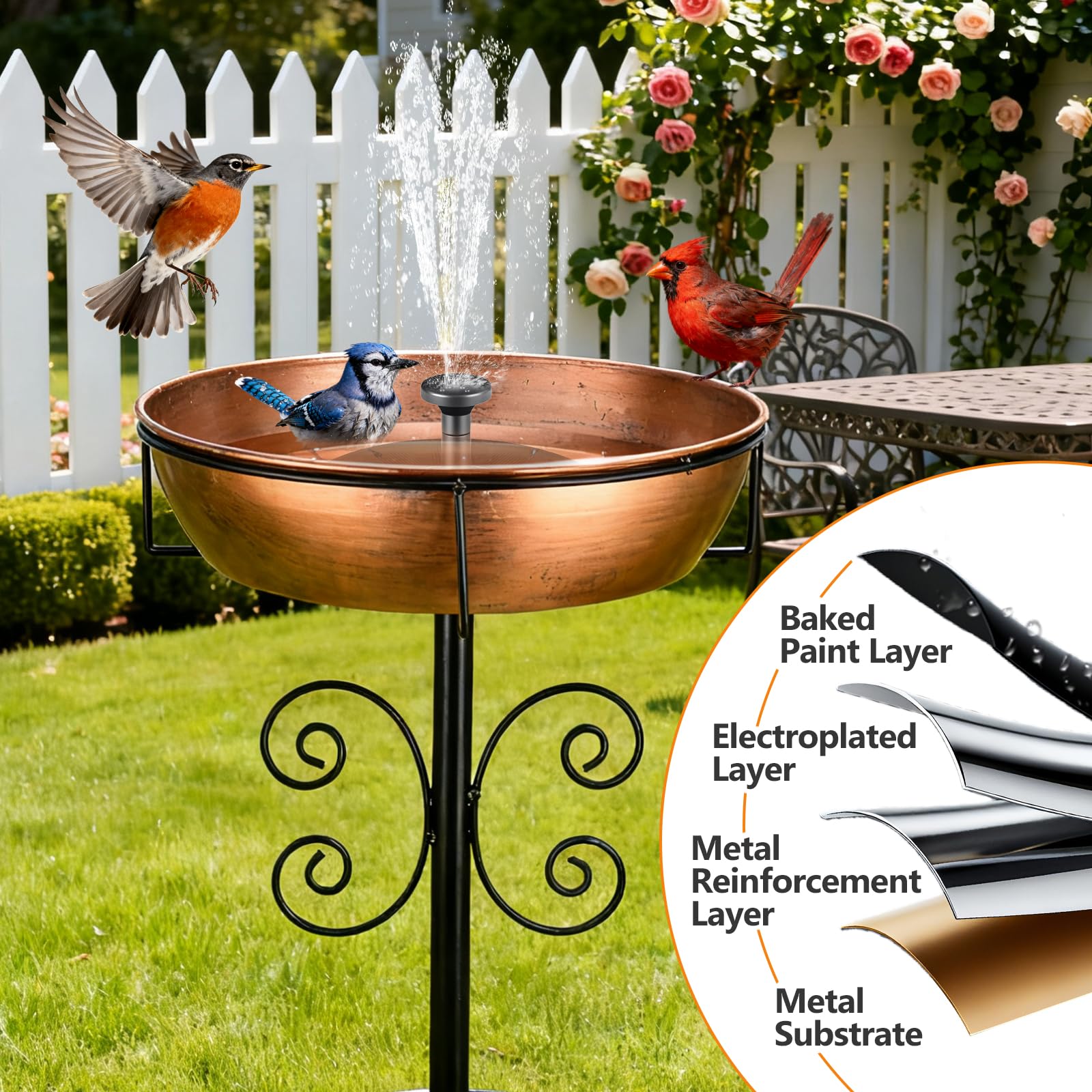 Inanil bird bath height adjustment showing adjustable pole heights