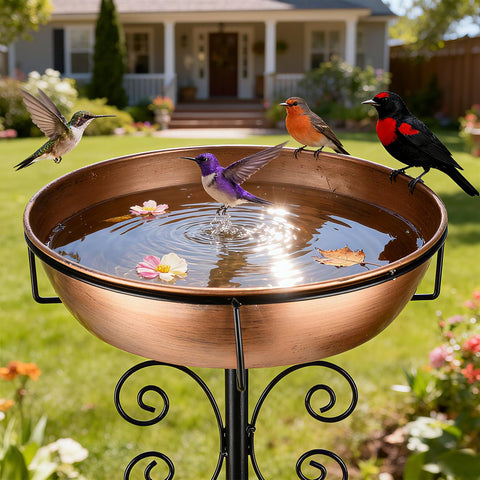 Inanil bird bath structure view showing tall metal design for outdoor spaces
