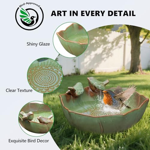 Inanil dual-design ceramic bird bath suitable for outdoor ground or tabletop