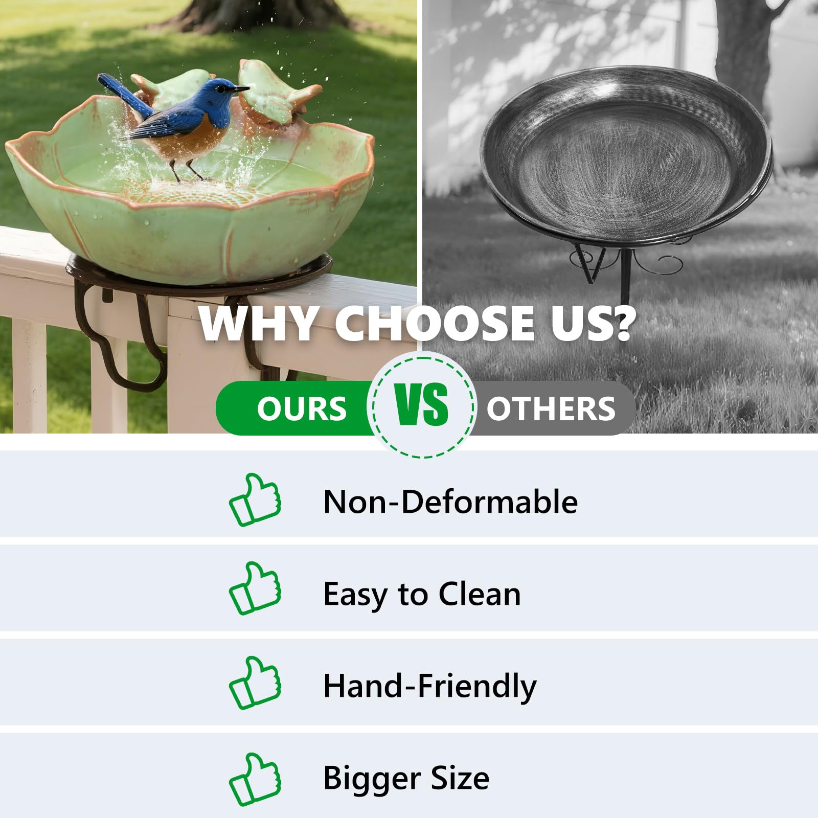 Inanil sage-green bird bath attracts wildlife while blending with garden greenery