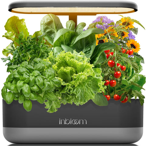 inbloom 12-pods hydroponics front view shows a compact indoor herb garden