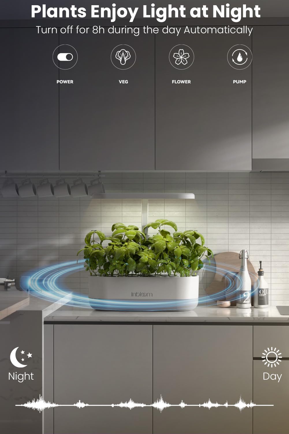 inBloom compact indoor garden fitting on a kitchen counter