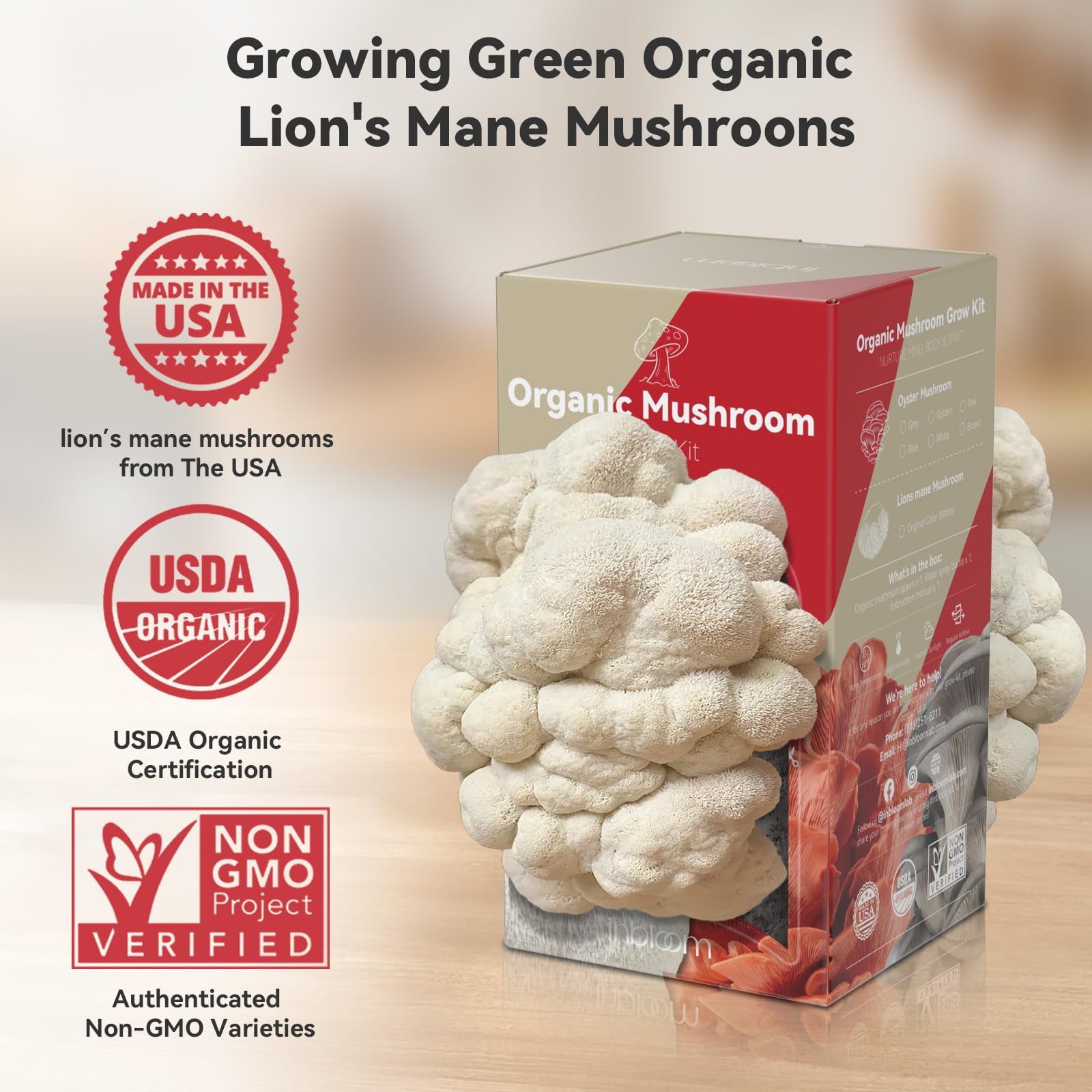 inbloom lion's mane growing kit packaging opened for home cultivation