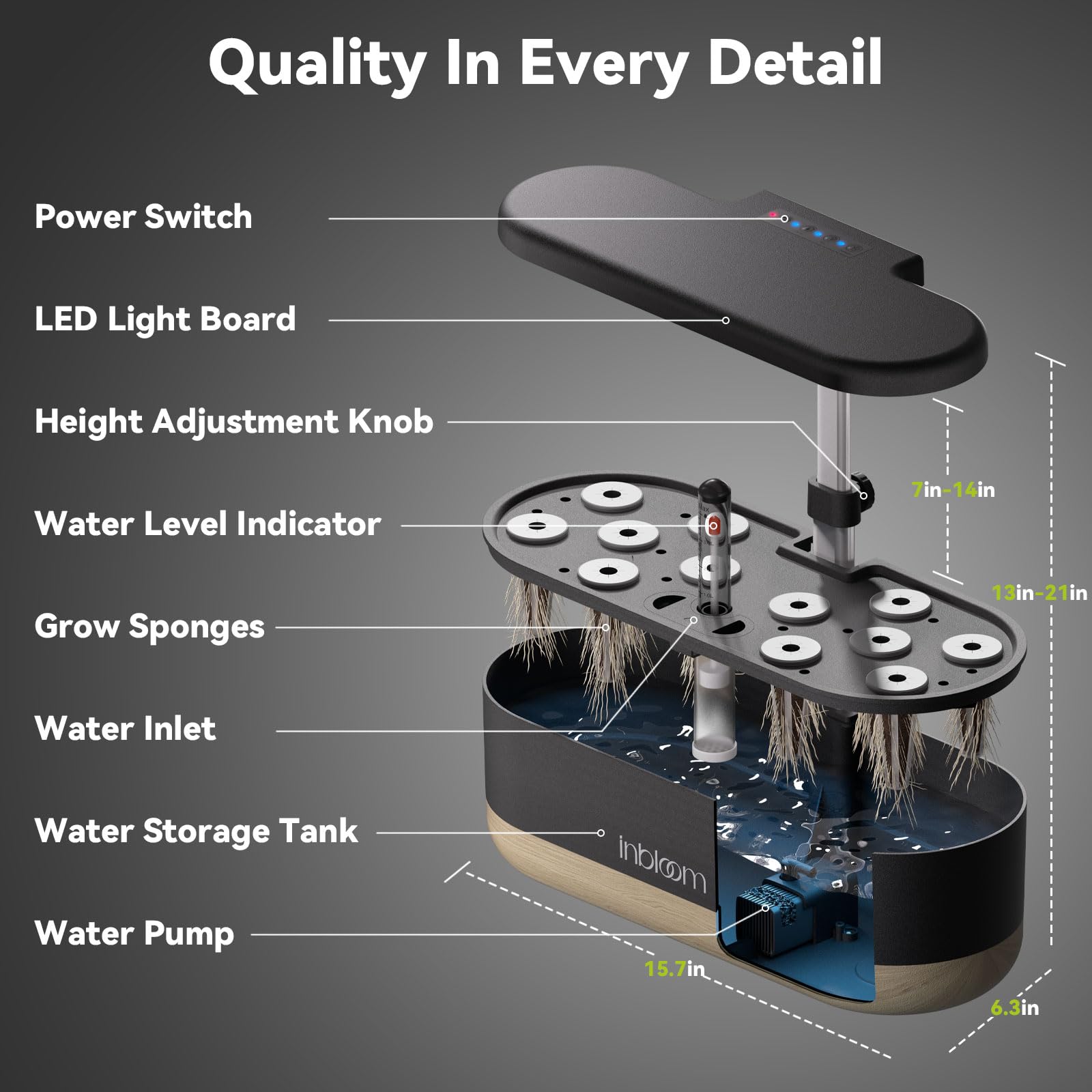 Inbloom water shortage alarm helps maintain hydration for healthy roots