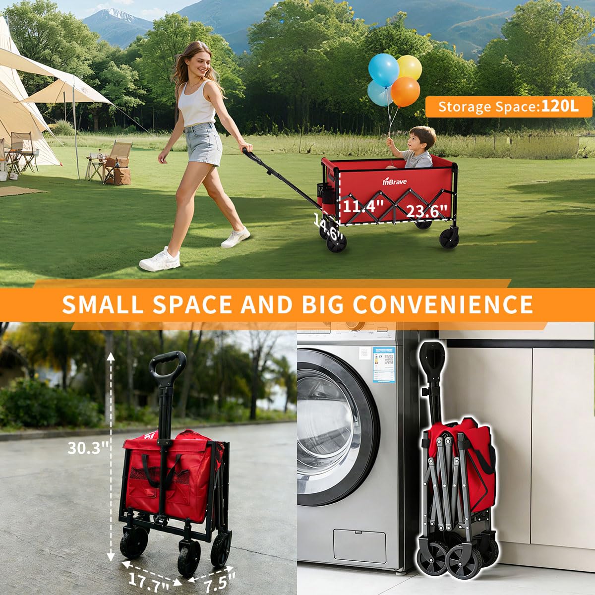 InBrave collapsible wagon-all-terrain-wheels pictured conquering grass and gravel.