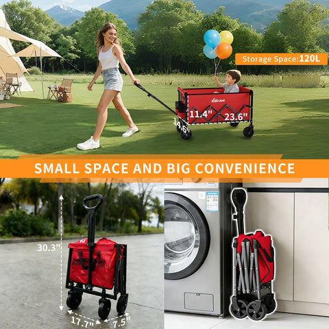 InBrave collapsible wagon-all-terrain-wheels pictured conquering grass and gravel.