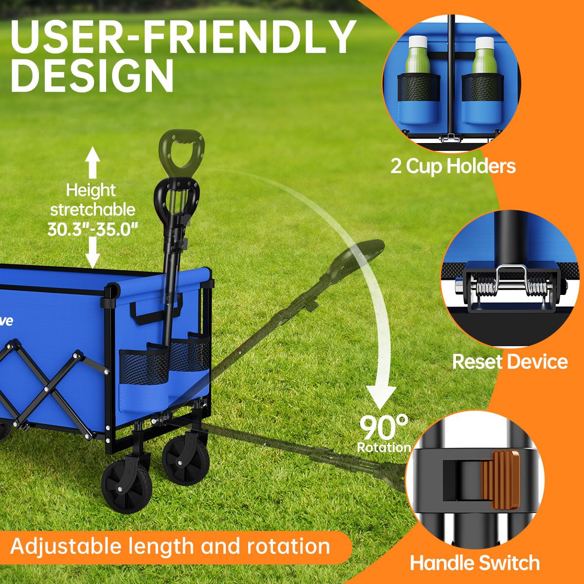 Extended handle on the InBrave wagon, adjustable for user height and comfort.