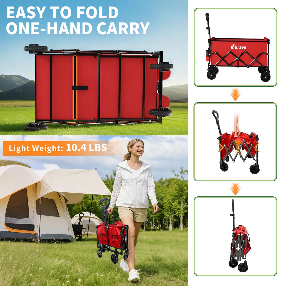 InBrave collapsible wagon-folded-compact demonstrates easy storage in car trunk.
