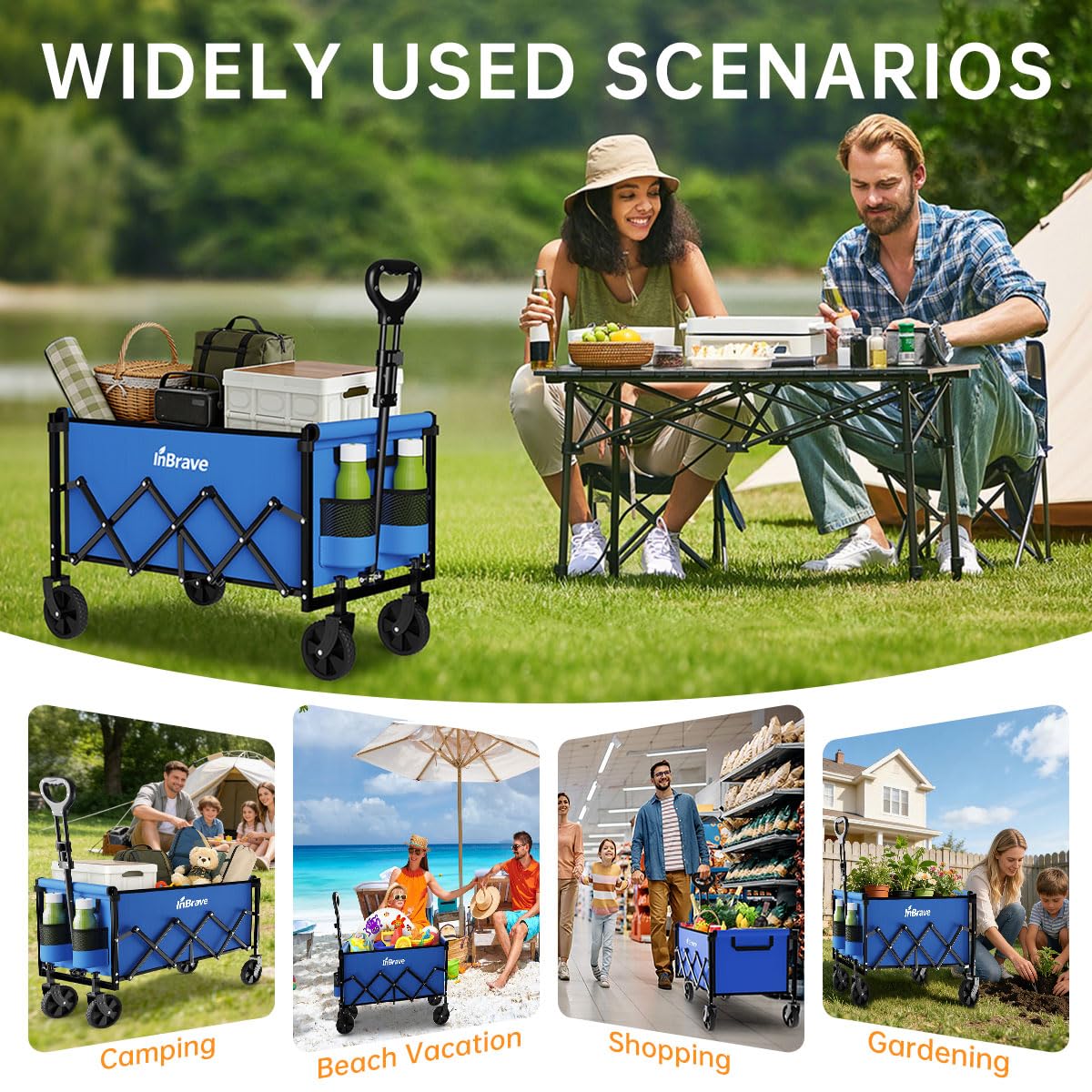Front 360-degree wheels on the InBrave wagon for easy navigation while loaded.