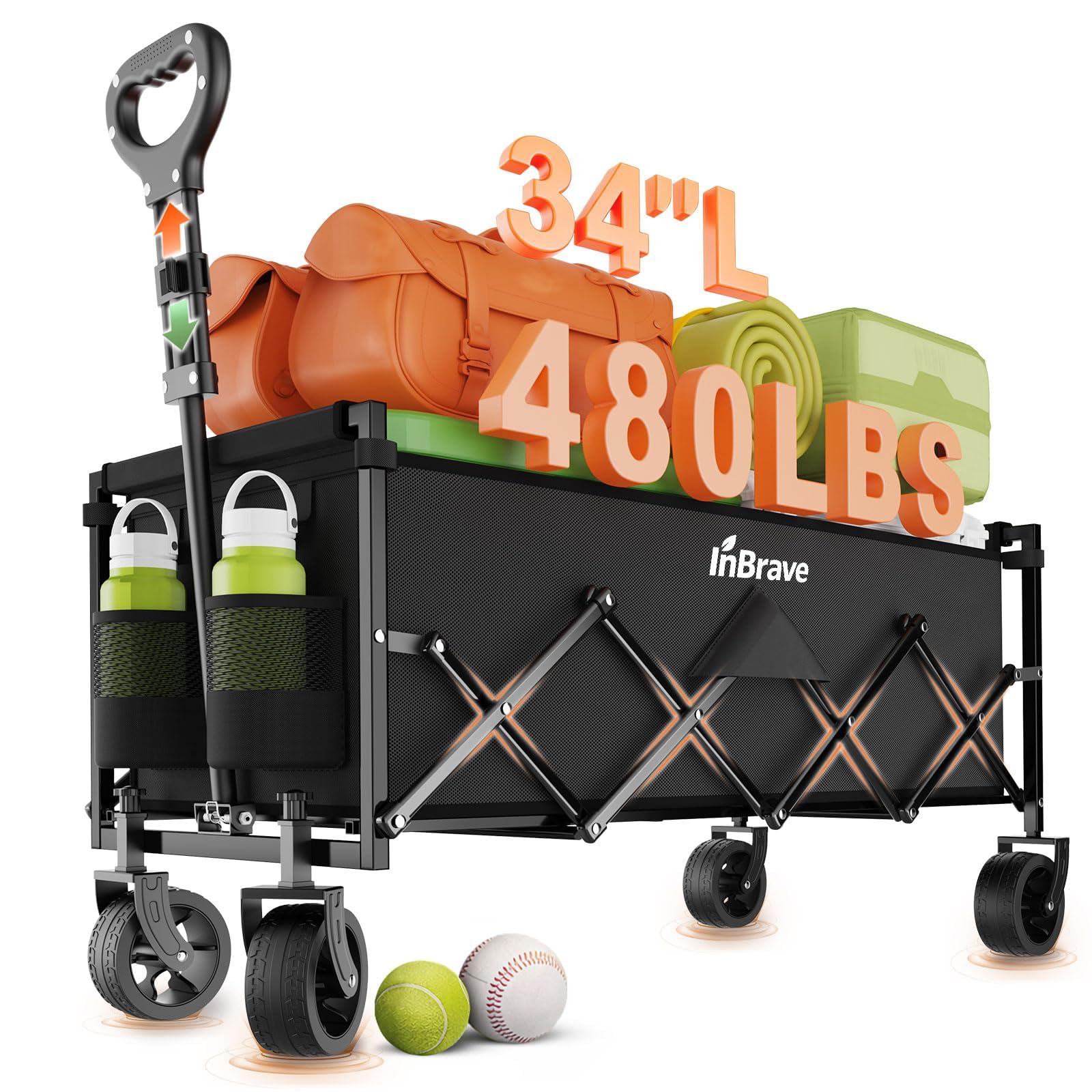 InBrave extra-long folding wagon folded compact for car trunk storage.