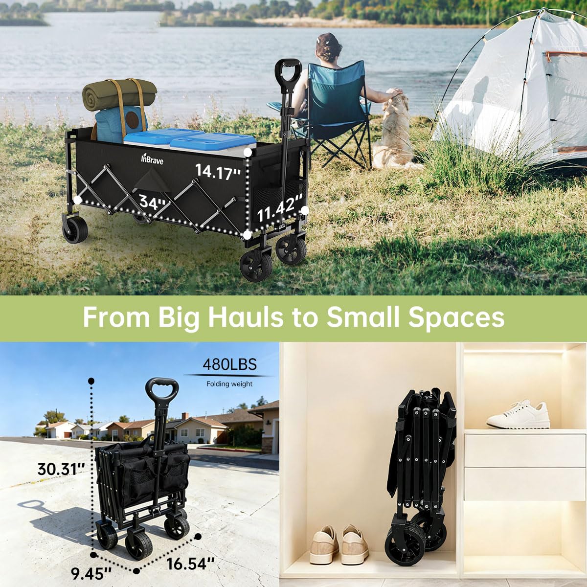InBrave all-terrain wagon wheels traverse sand and grass with stability.