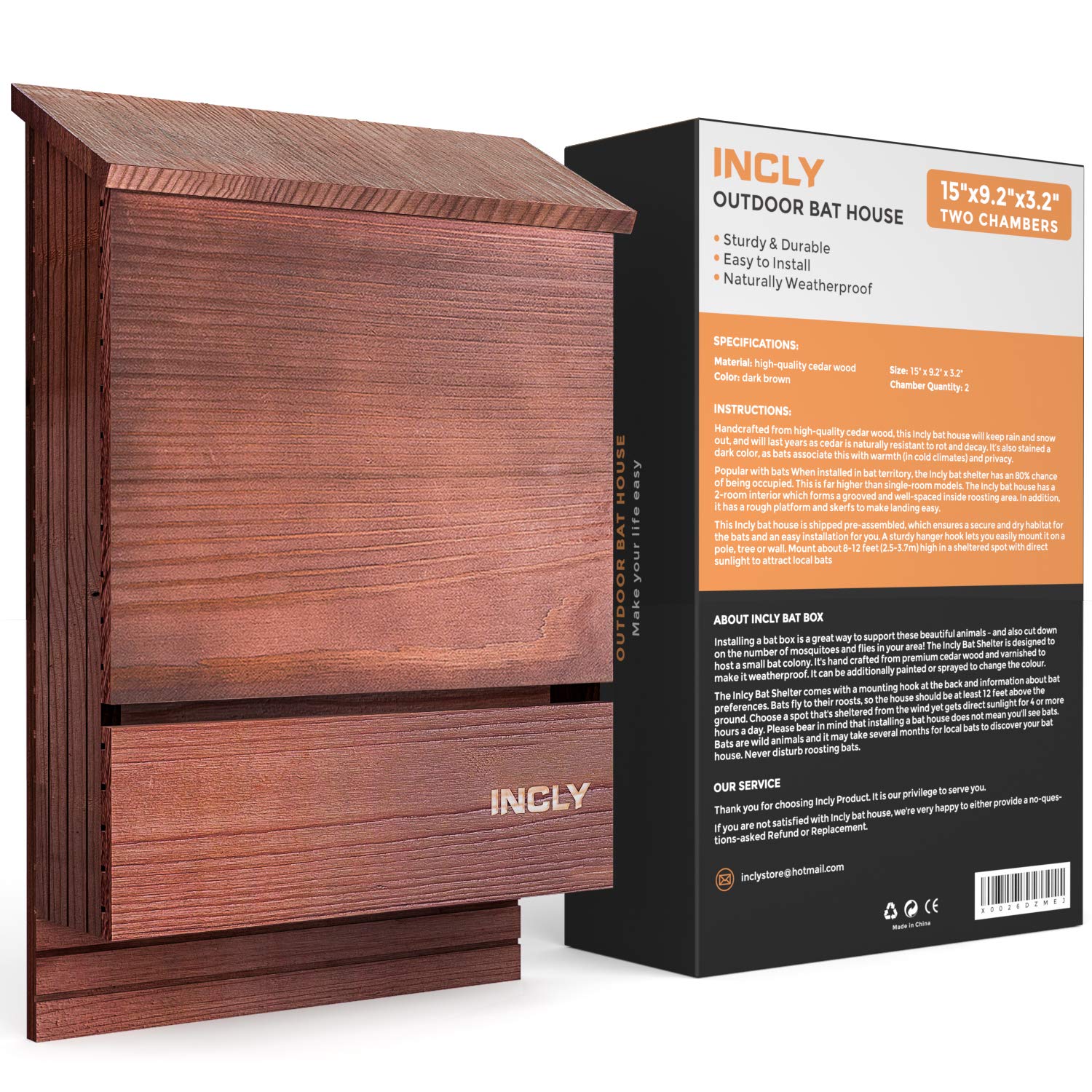 INCLY bat house exterior cedar finish provides durable outdoor shelter for local bats