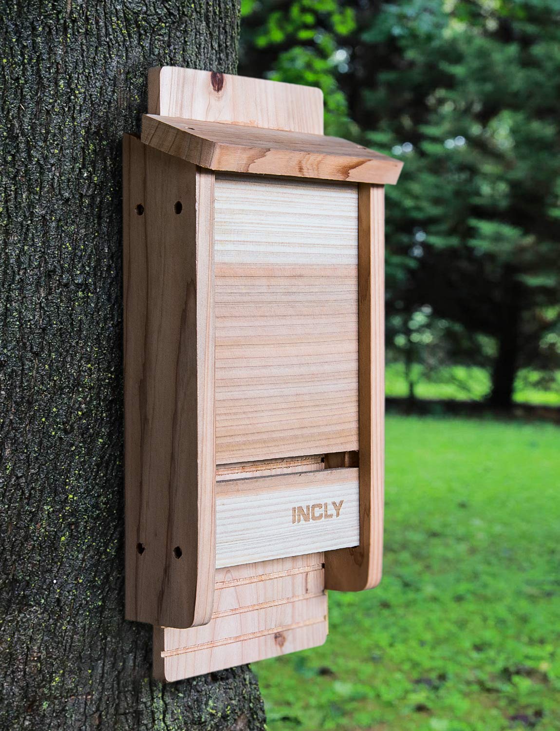 INCLY natural cedar finish helps attract bats with warmth.