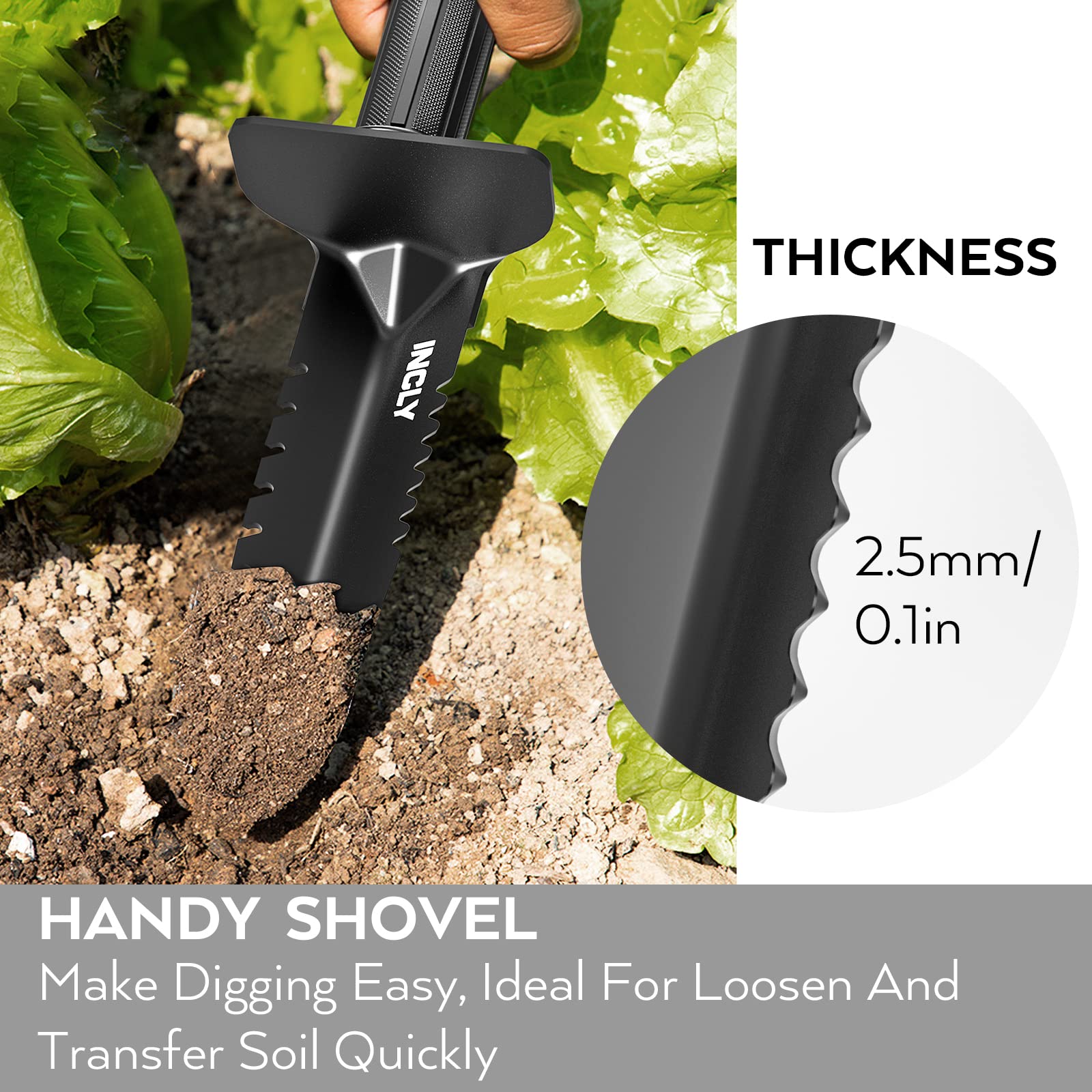 INCLY digging shovel with sheath and belt-mount for quick access