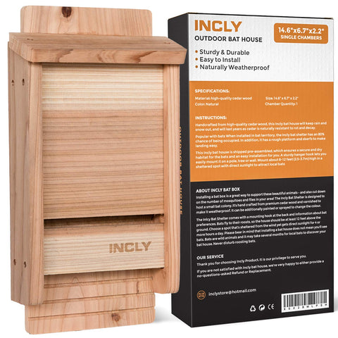 INCLY Small Bat House exterior in natural cedar, durable outdoor shelter.