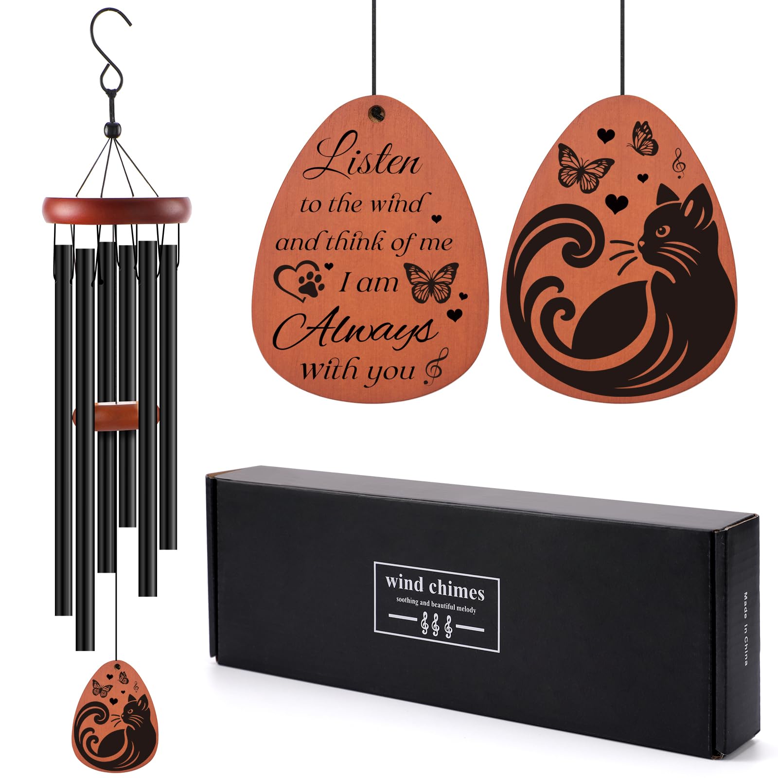 INCOK Cat Memorial Wind Chime with gold tubes for soothing remembrance
