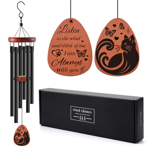 INCOK Cat Memorial Wind Chime with gold tubes for soothing remembrance