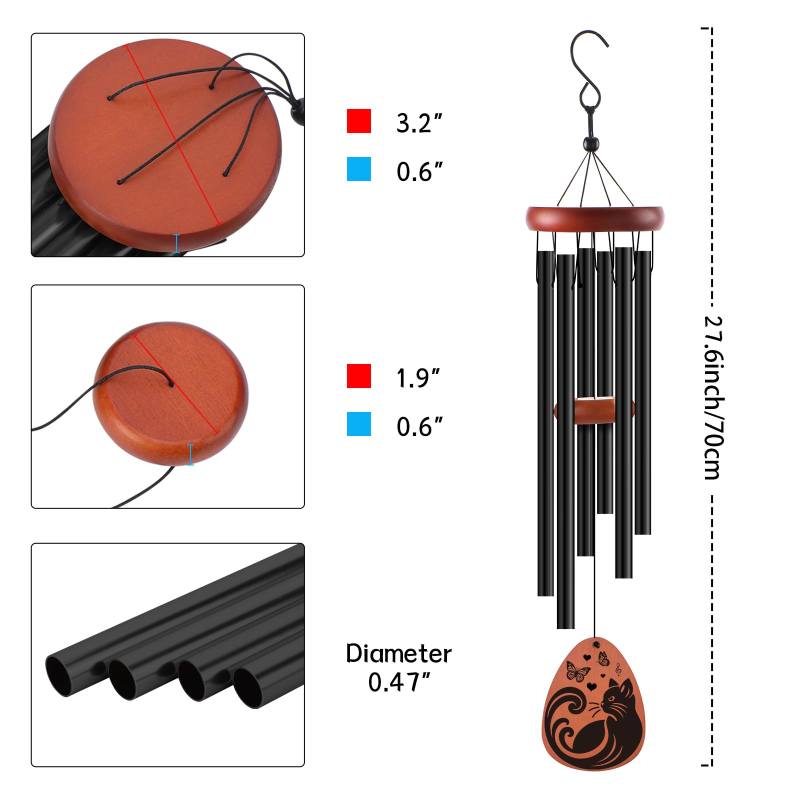 INCOK Cat Memorial Wind Chime wooden pendant adds warm tribute