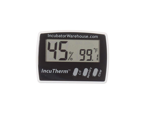 IncuTherm digital display close-up showing clear temperature and humidity readings for quick monitoring