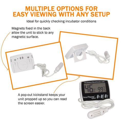 All-in-one IncuTherm Plus monitor combines temp and humidity for incubator checks.