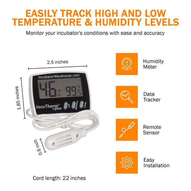 IncuTherm Plus min/max memory logs temperature and humidity trends during incubation.