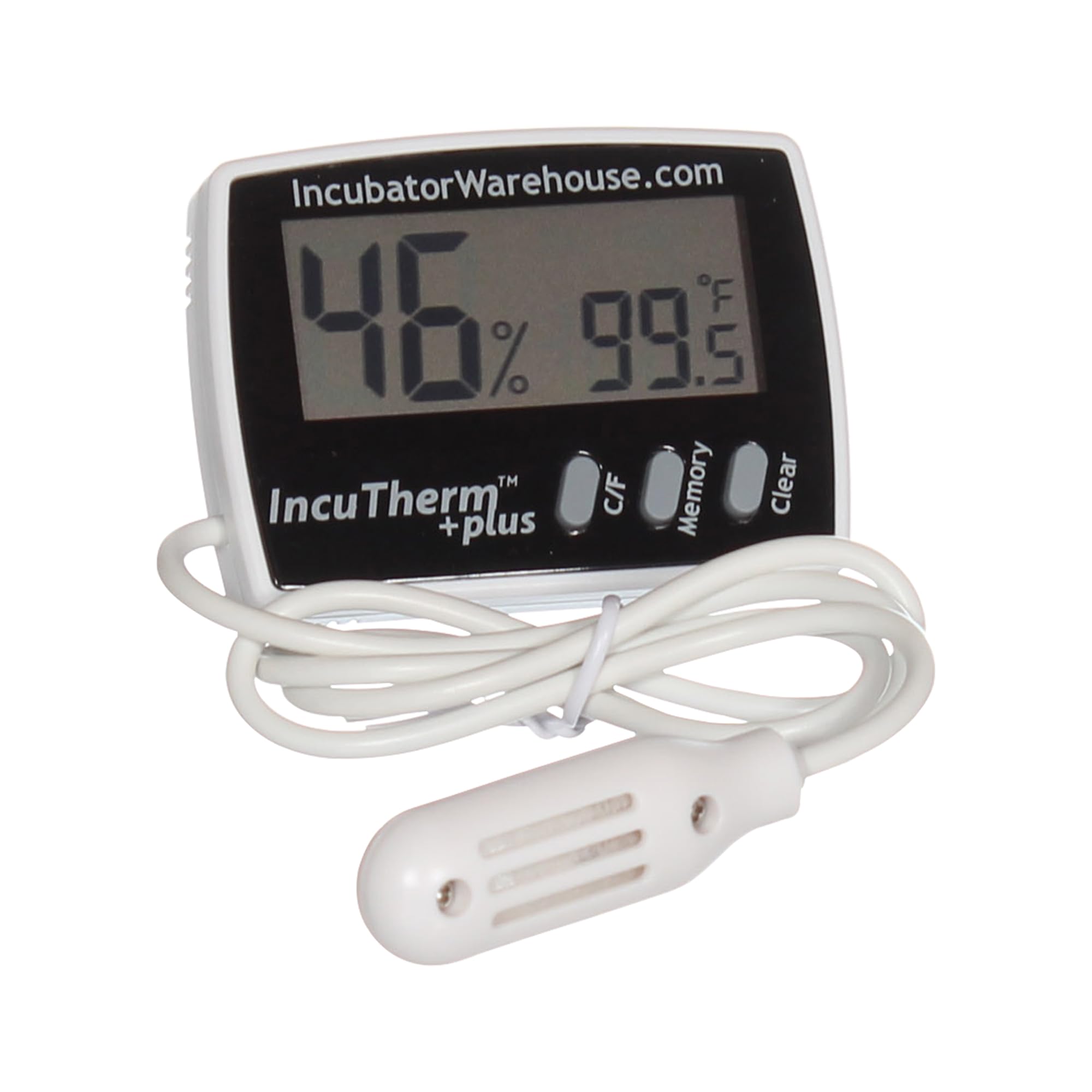 Incubator Warehouse IncuTherm Plus with remote probe inside incubator for precise monitoring.