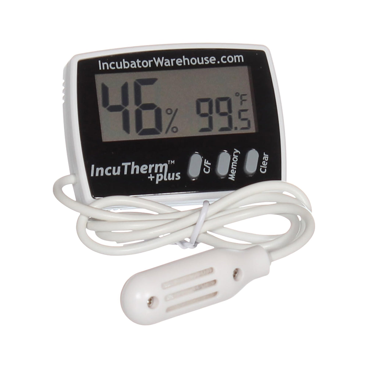 Incubator Warehouse IncuTherm Plus with remote probe inside incubator for precise monitoring.