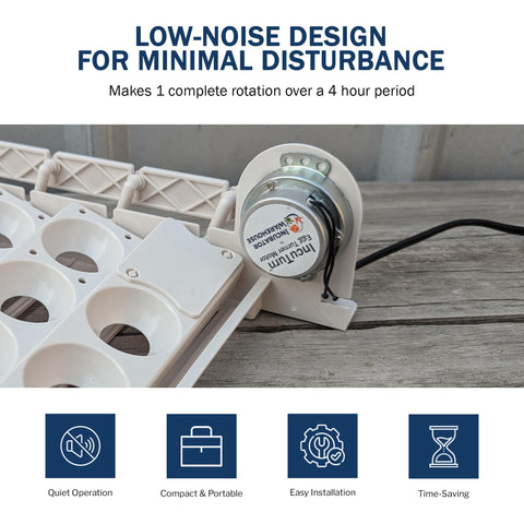 Incubator Warehouse low-power egg turner motor enabling efficient rotation.