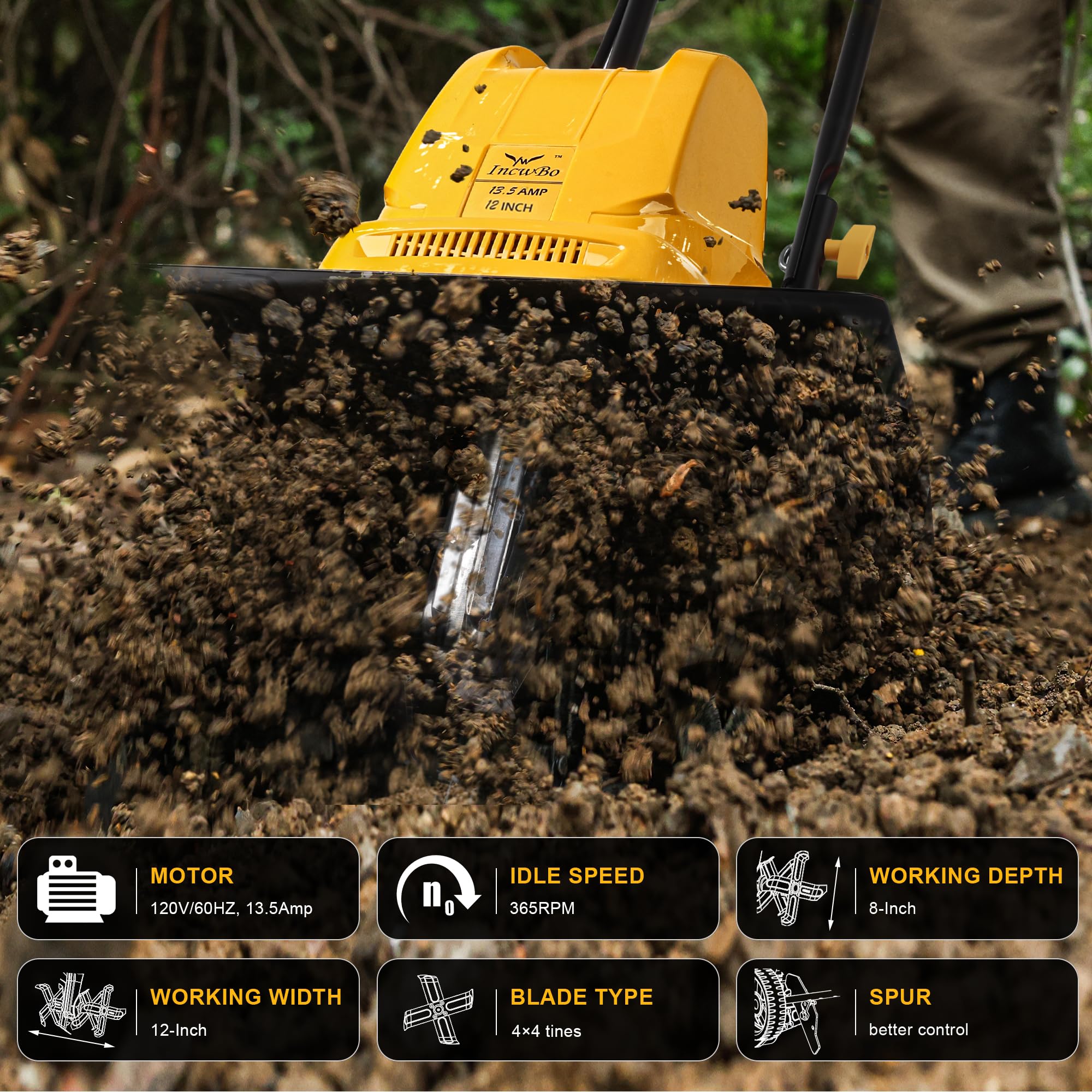 IncwBo electric tiller with metal baffle shows durability.