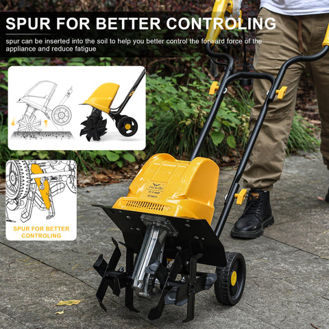 IncwBo rototiller with adjustable wheels enables precise control across rows.