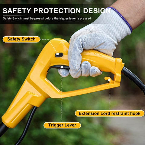IncwBo rototiller safety stop protects hands when hitting obstacles.