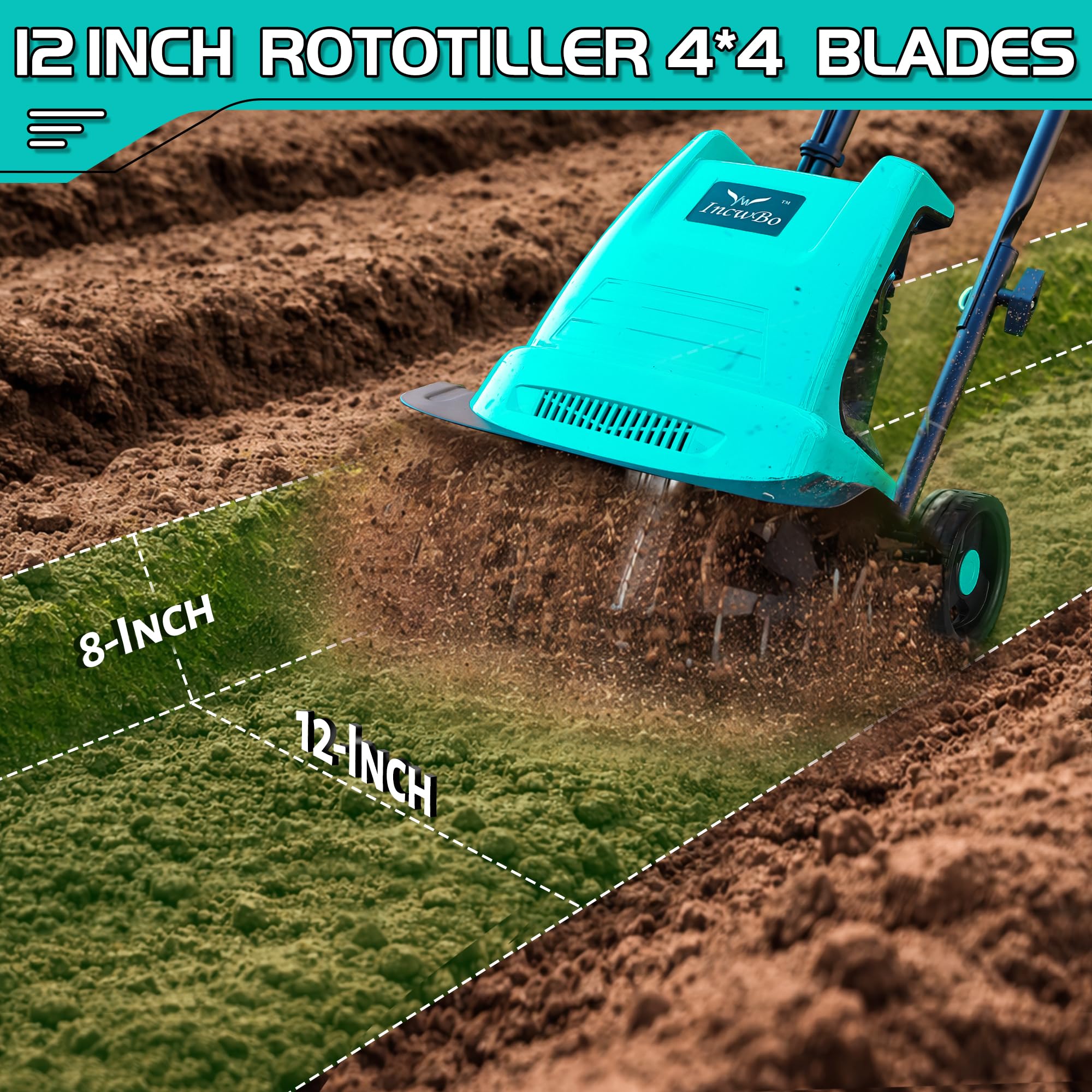 IncwBo four steel tines deliver durability for tough soil and weeds.