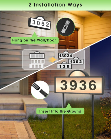 INDARUN solar address sign with ground stake option for yard placement