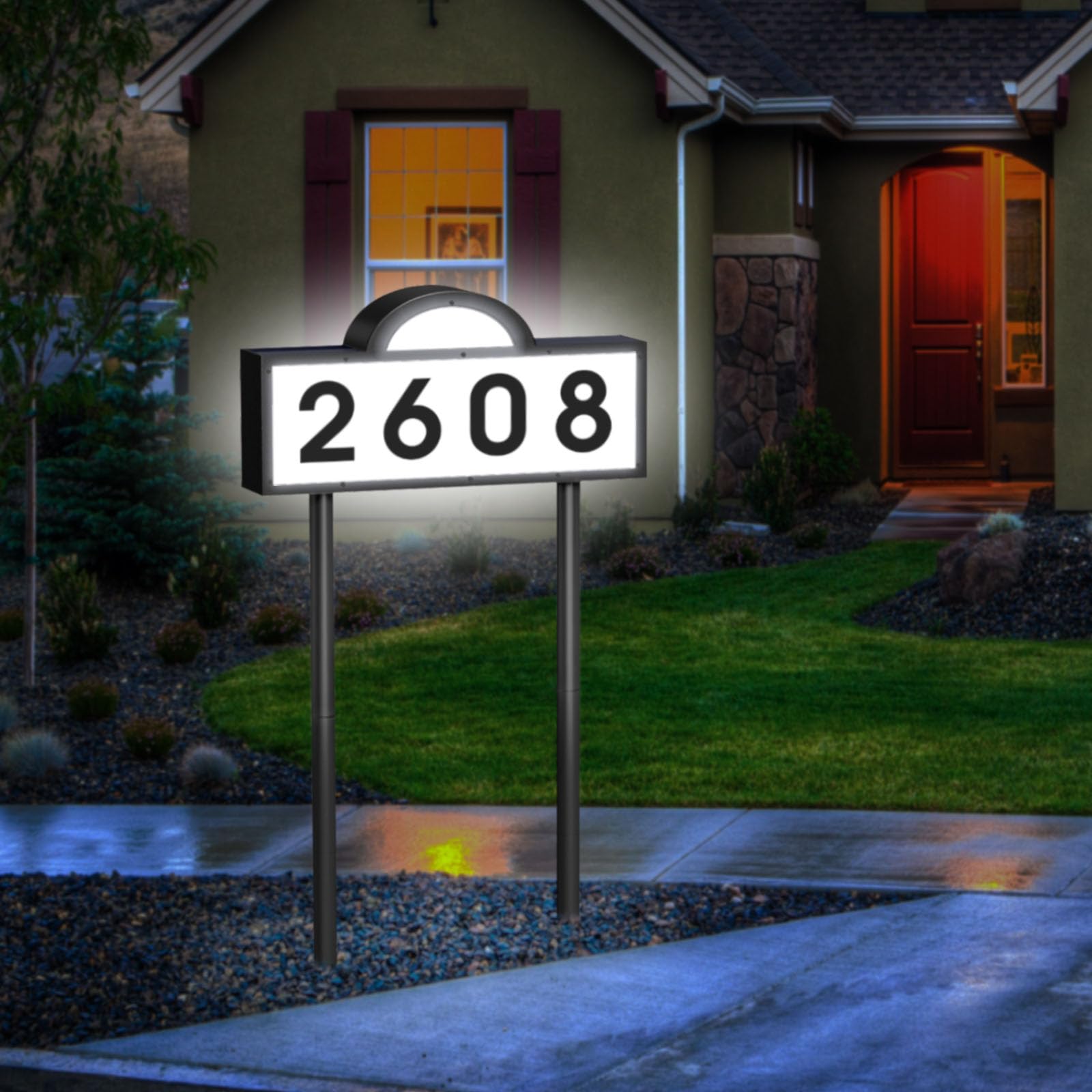 INDARUN solar address sign front view enhances nighttime visibility for deliveries and guests