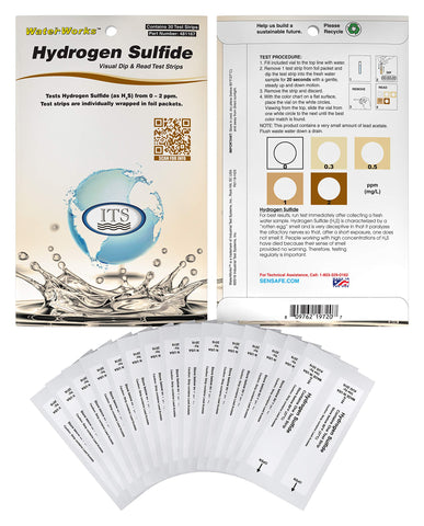Industrial Test Systems WaterWorks H2S strips in pocket pouch support on-site testing.