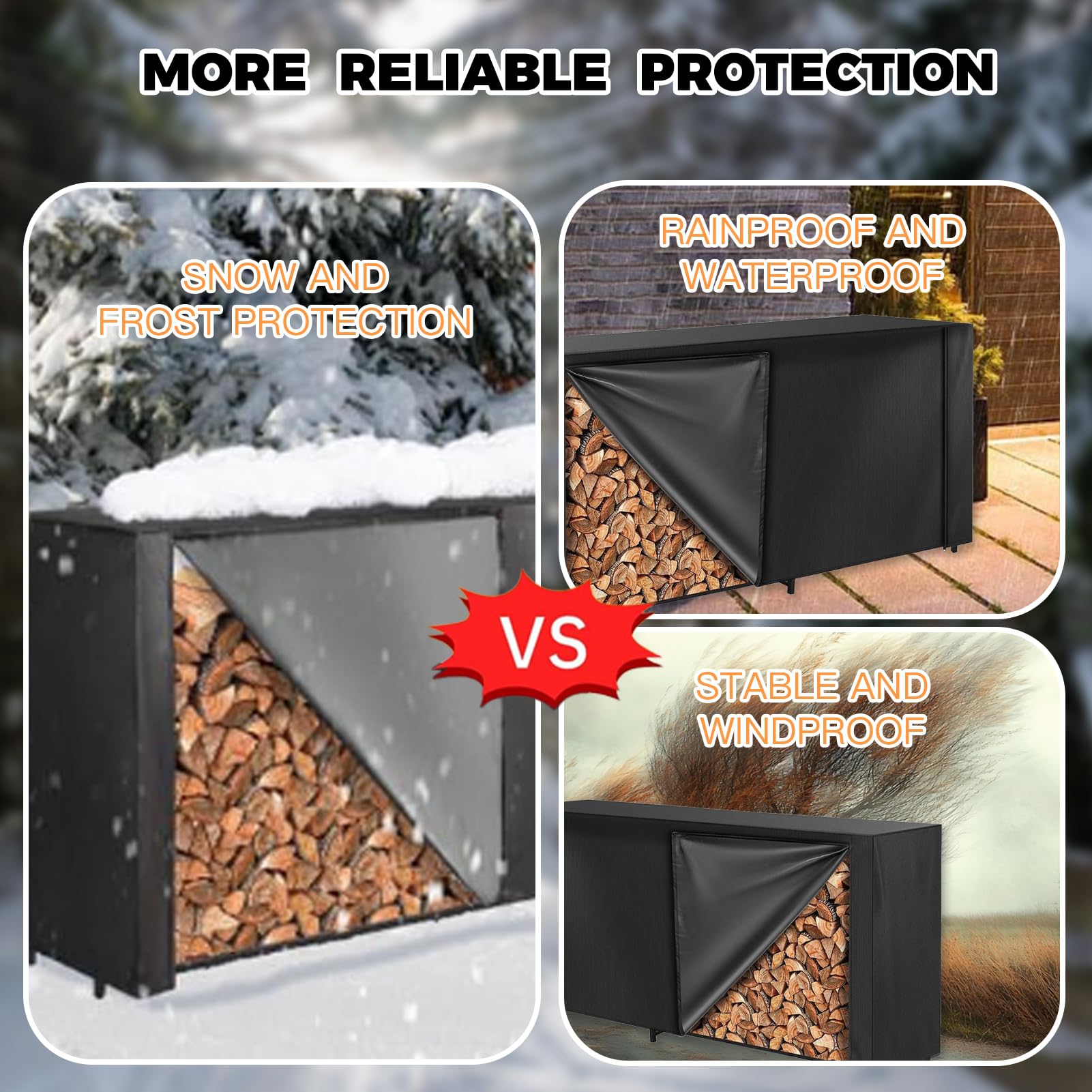 INEDRIMS firewood cover features downward vents for dry, well-ventilated wood.