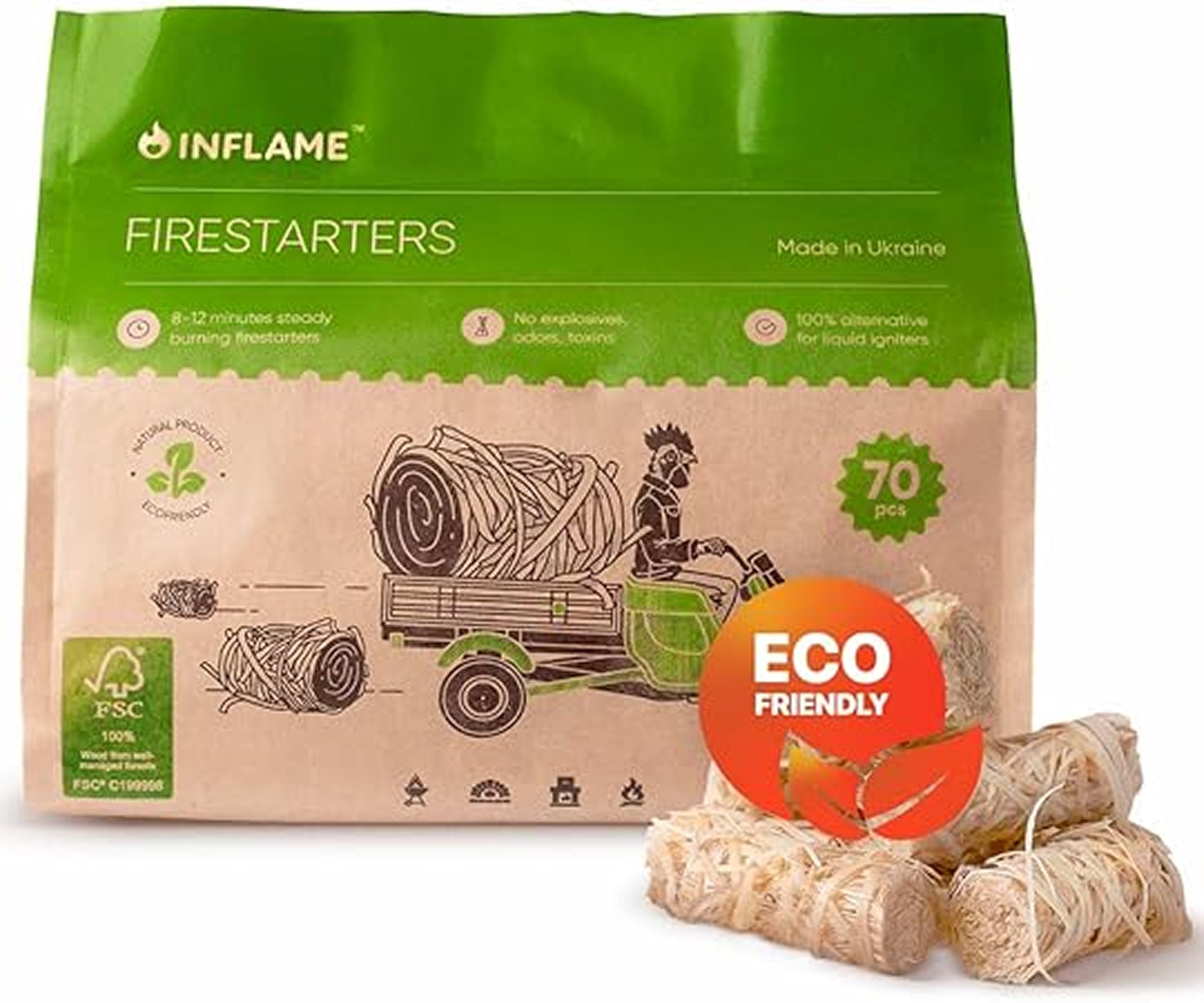 Inflame fire starters 70pcs box, ready to spark wood or charcoal.